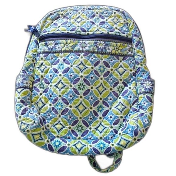 Vera Bradley Patterned Quilted Backpack Mini-Gem Green/Blue Floral Grannycore - Picture 1 of 8